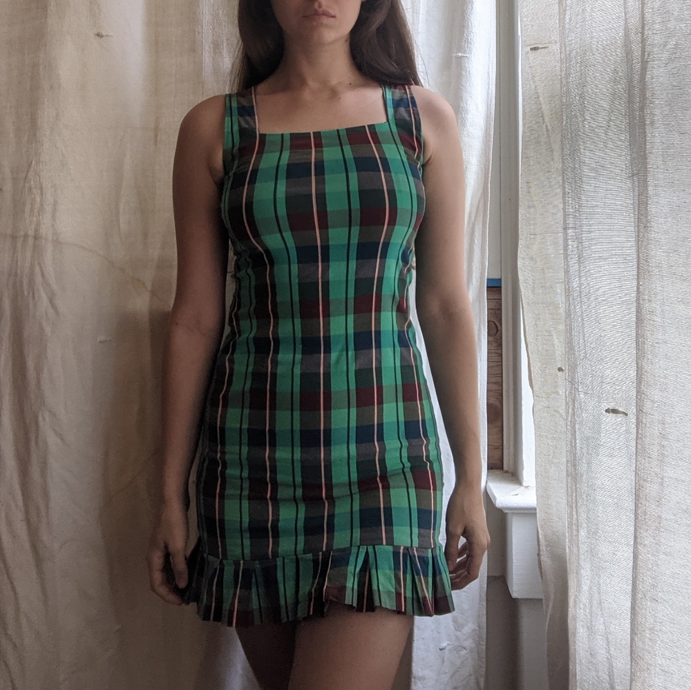 Betsey Johnson Green Plaid Shift Dress